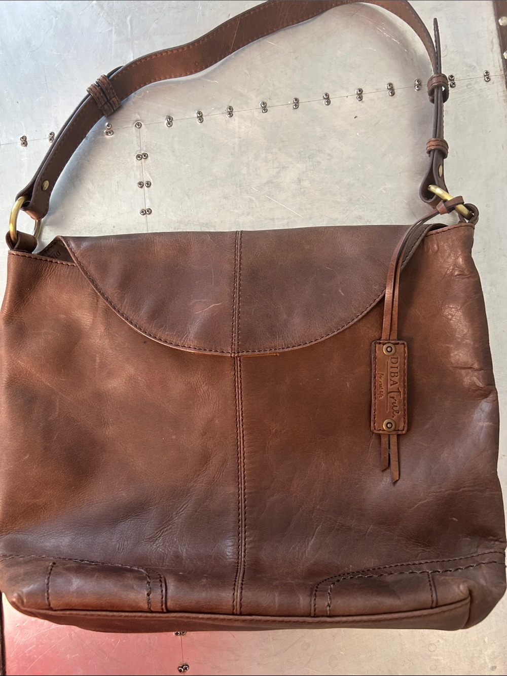 Diba True Brown Leather Shoulder Bag with Adjustable Strap